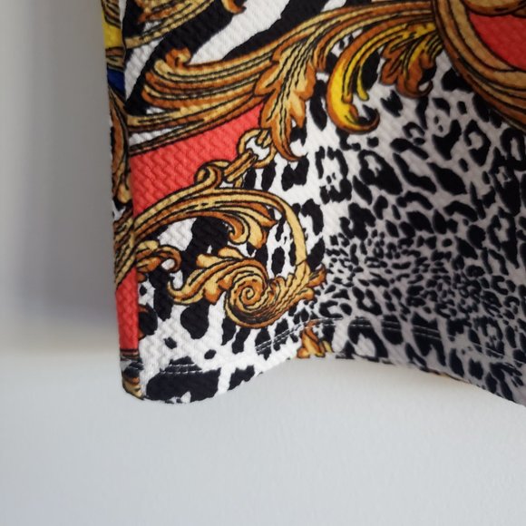 Bodycon Stretch Pencil Skirt Multi colour Baroque Animal Print Tiger Patchy Boho - Picture 3 of 5